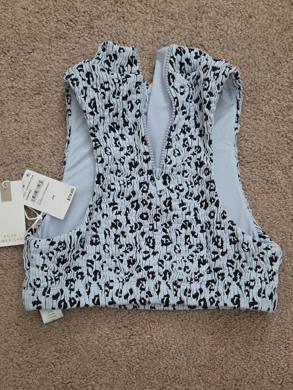 *NWT* Good American Glass Leopard Zip-Front Swim Top